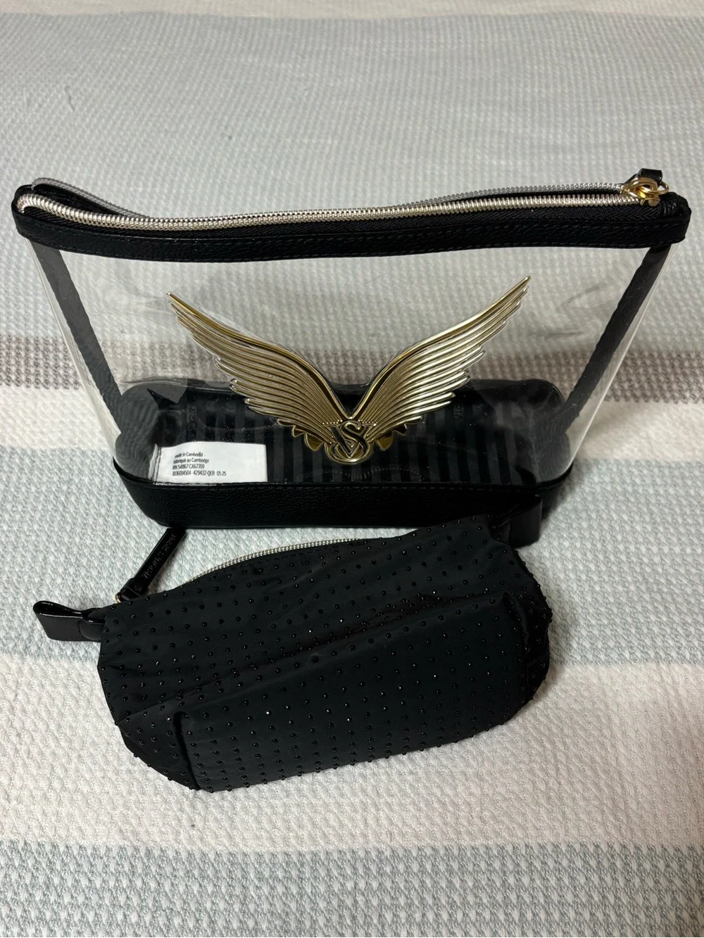 Victoria’s Secret Clear Vinyl and black rhinestoned Cosmetic Pouch set